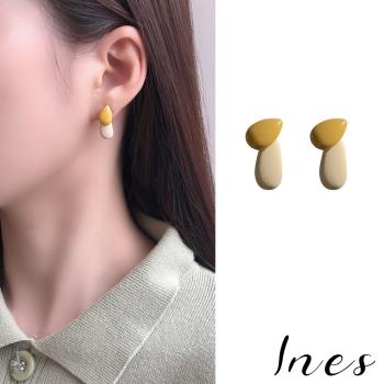 【INES】韓國設計S925銀針撞色磨砂可愛水滴後掛式雙層耳環