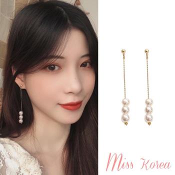 【MISS KOREA】韓國設計S925銀針溫柔氣質長流蘇珍珠耳環