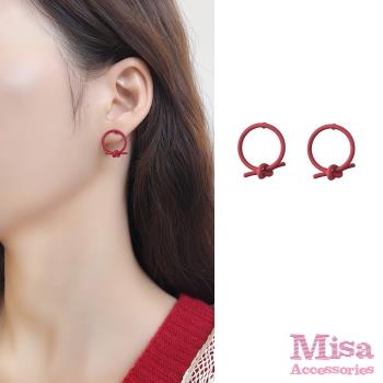 【MISA】韓國設計S925銀針可愛俏皮彩色繩結造型耳環 (3色任選)