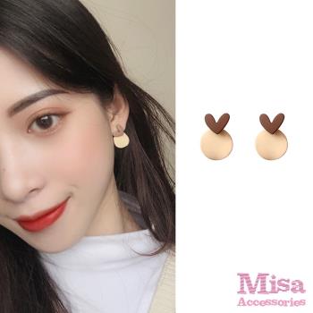 【MISA】韓國設計S925銀針焦糖泡芙可愛愛心撞色圓片耳環