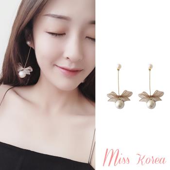 【MISS KOREA】韓國設計手作溫柔小銀球蝴蝶結造型耳環