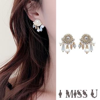 【I MISS U】韓國設計S925銀針華麗民族風復古寶石串飾耳環