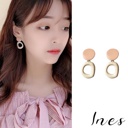 【INES】韓國設計奶茶色幾何滴釉造型耳環