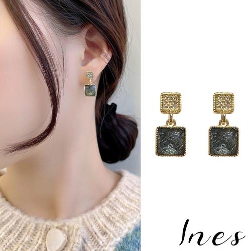 【INES】韓國設計S925銀針微鑲美鑽方晶寶石典雅耳環