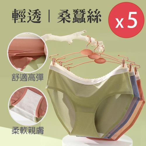 PinLe 中腰輕薄透抑菌桑蠶絲.會呼吸的內褲5件組