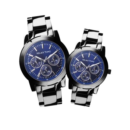 RELAX TIME 三眼系列情人對錶 藍x黑 (R0800-16-07X + R0800-16-07)
