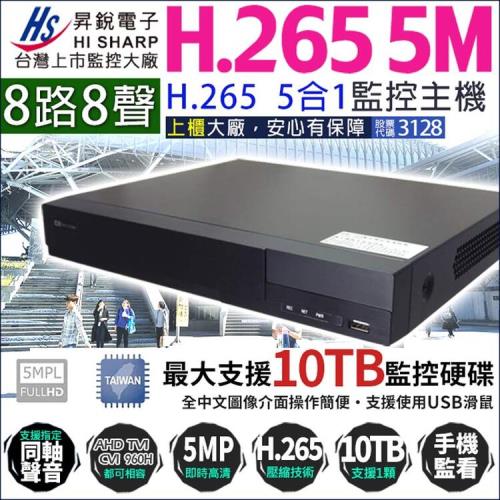 昇銳 HISHARP 500萬 5MP 8路主機  H.265 DVR 1080P 720P 類比 台灣晶片 HS-HU8311 (替代HQ8311)