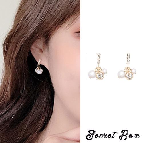【SECRET BOX】韓國設計S925銀針氣質美鑽鋯石珍珠典雅耳環