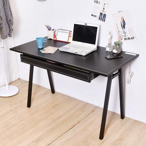 凱堡 120cm馬鞍皮附插座電腦桌/書桌 台灣製造