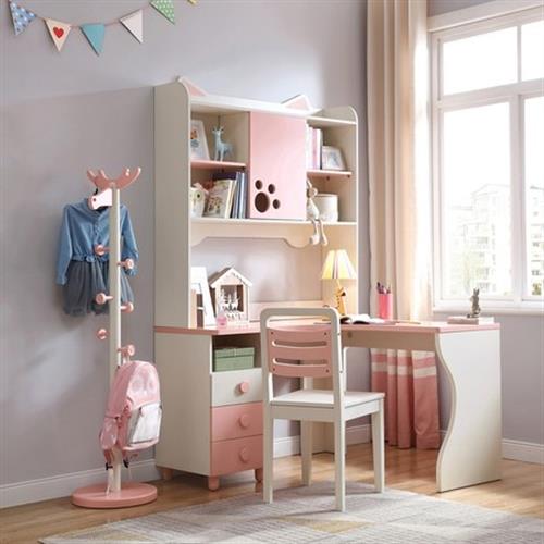 【hoi! 好好生活】童趣貓咪學生學習轉角儲物書桌EA2V-粉白色