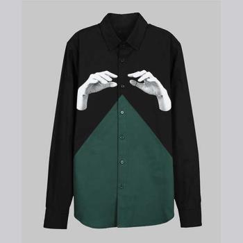 【摩達客】韓國進口EXO合作設計品牌DBSW Color Composer組色者黑綠時尚純棉男士修身長袖襯衫