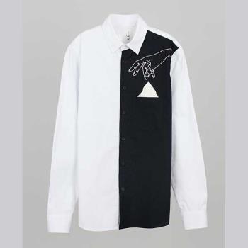 【摩達客】韓國進口EXO合作設計品牌DBSW Pickpocket趴手 黑白時尚純棉男士修身長袖襯衫