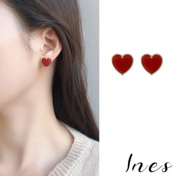 【INES】韓國設計S925銀針華麗金邊愛心造型耳環 (2色任選)