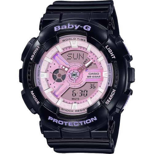 CASIO 卡西歐 Baby-G 極光舞動炫彩計時手錶-炫黑X粉(BA-110PL-1A)