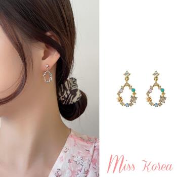 【MISS KOREA】韓國設計S925銀針森林系璀璨美鑽花環造型耳環 (2色任選)