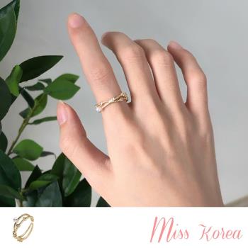 【MISS KOREA】韓國設計微鑲美鑽交叉珍珠開口戒