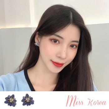 【MISS KOREA】韓國設計S925銀針紫色立體雙層花瓣珍珠花芯造型耳環