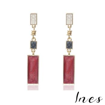 【INES】典雅復古彩方形色塊造型耳環