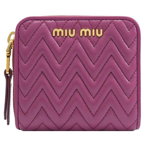 MIU MIU 5ML522 經典車線羊皮兩折扣式零錢短夾.紫紅