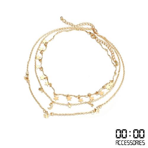 【00:00】歐美時尚五角星造型美鑽多層次項鍊