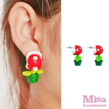 【MISA】可愛食人花卡通軟陶造型耳環