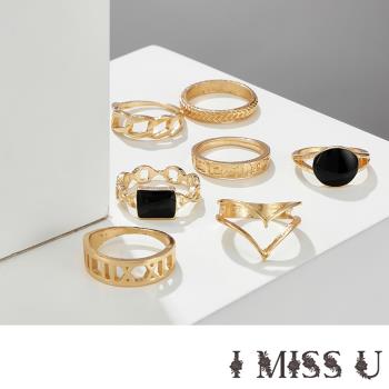 【I MISS U】潮流復古黑色滴釉縷空V形元素關節戒7件戒指套組