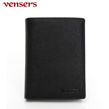 vensers 小牛皮潮流個性皮夾(TA606801黑色短夾)