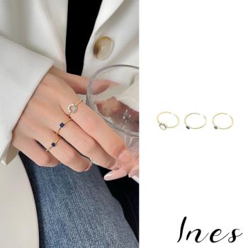 【INES】韓國設計時尚感微鑲藍色鋯石造型開口戒3件戒指套組