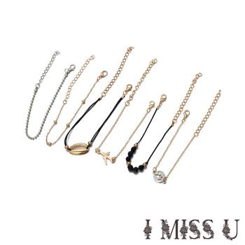 【I MISS U】個性歐美時尚飛機貝殼地圖串珠造型手鍊6件式套組