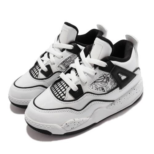 Nike 籃球鞋 Jordan 4 Retro SE 童鞋 經典款 喬丹四代 DIY 塗鴉風 小童 白 黑 DC4102-100 [ACS 跨運動]