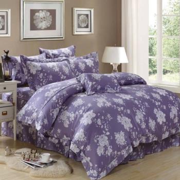 情定巴黎 紫晴-100%萊賽爾天絲羽絲絨加大八件式床罩組-獨立筒適用