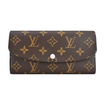 Louis Vuitton EMILIE 帆布皮革襯裡信封長夾(棕/粉)
