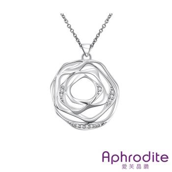 【Aphrodite 愛芙晶鑽】抽象玫瑰鑲嵌美鑽造型鍍銀項鍊