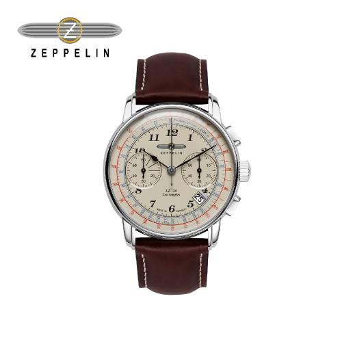齊柏林飛船錶 Zeppelin 76145 洛杉磯白盤測速石英錶 42mm 男/女錶