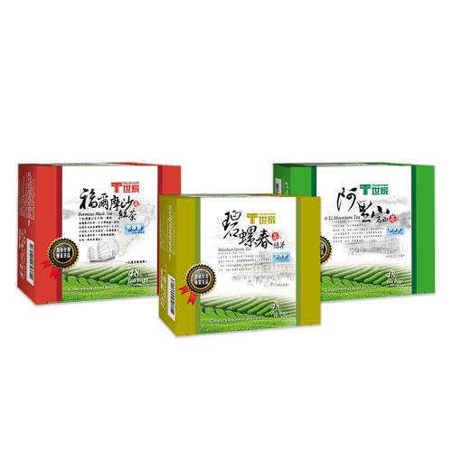 【T世家】台灣優質茶區無釘茶包系列2gx48包(碧螺春綠茶/阿里山烏龍茶/福爾摩沙紅茶)