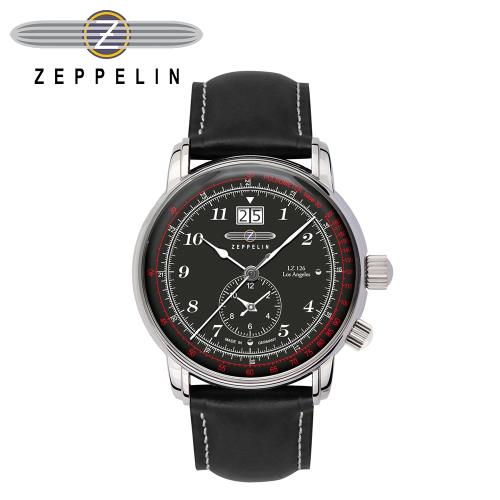 齊柏林飛船錶 Zeppelin 86442 洛杉磯GMT黑盤石英錶 42mm 男/女錶 