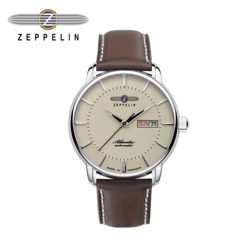 齊柏林飛船錶 Zeppelin 84665 大西洋米色日週窗機械錶 41mm 男/女錶 自動上鍊 