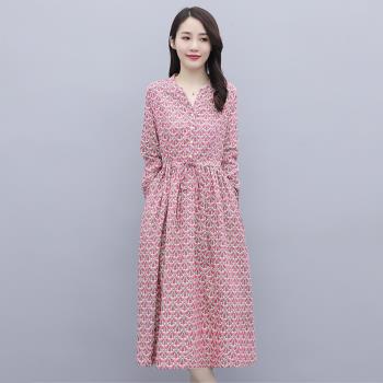 最水-清新印花V領排釦棉感洋裝(M~3L)