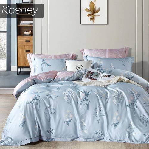 KOSNEY  妍笑藍  頂級吸濕排汗萊賽爾天絲雙人床包枕套組
