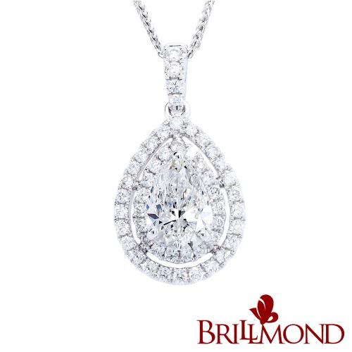 【BRILLMOND】水滴鑽GIA 1克拉情絲鑽墜(H/SI2 18K白金台+18K白金鍊)