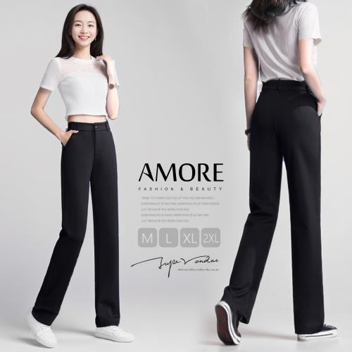 AM艾莫兒 韓版高腰彈力顯瘦西裝寬褲