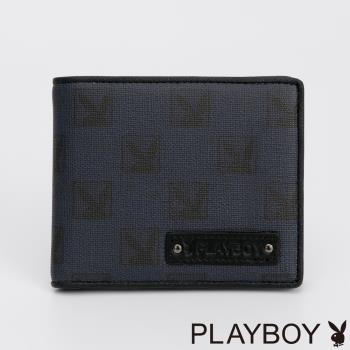 PLAYBOY - 短夾附拉鍊零錢袋 PZG (方塊遊戲) - 深藍色