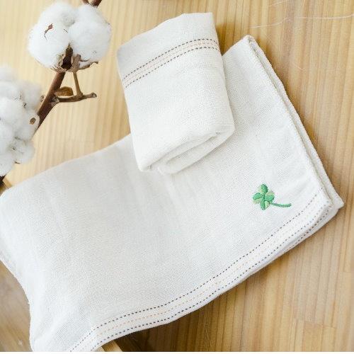 【台灣興隆毛巾】有機棉 幸運草繡花紗布童巾(小毛巾) 12條童巾組