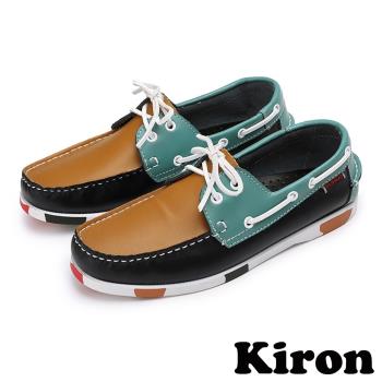 【kiron】休閒鞋帆船鞋/潮流經典時尚商務拼接綁帶造型帆船鞋 -男鞋e款迷彩黑綠黃