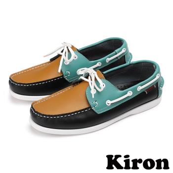 【Kiron】休閒鞋帆船鞋/潮流經典時尚商務拼接綁帶造型帆船鞋 -男鞋C款黑綠黃