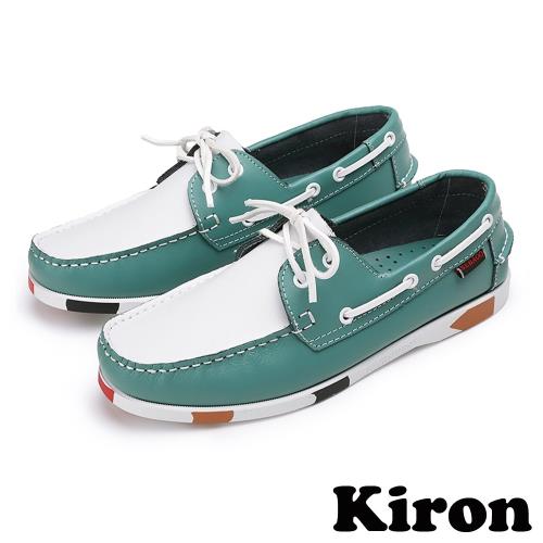 【Kiron】休閒鞋帆船鞋/潮流經典時尚商務拼接綁帶造型帆船鞋 -男鞋F款迷彩綠白