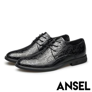 【ANSEL】真皮皮鞋牛津鞋 /真皮石紋印花設計感時尚牛津鞋 皮鞋-男鞋 黑