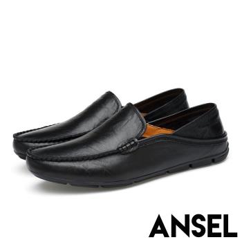 【ANSEL】真皮樂福鞋兩穿法樂福鞋/全真皮頭層牛皮兩穿法經典百搭舒適紳士樂福鞋-男鞋 C款素面黑