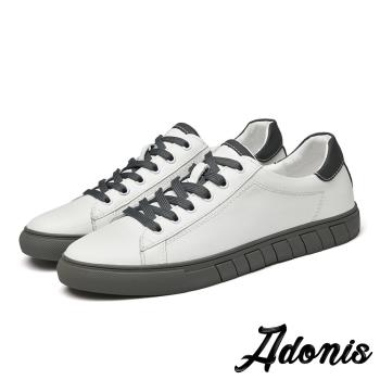 【Adonis】真皮板鞋厚底板鞋/真皮頭層牛皮時尚百搭厚底休閒板鞋-男鞋 白灰
