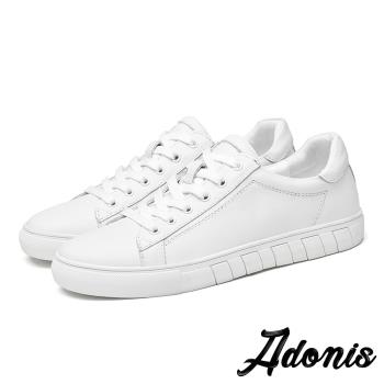 【Adonis】真皮板鞋厚底板鞋/真皮頭層牛皮時尚百搭厚底休閒板鞋-男鞋 白